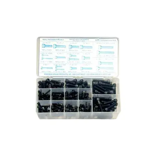 Socket Head Cap Screw Assortment - 6-32 to 1/4-28 - Steel - 6 Items, 190 Pcs - Made In USA Genuine