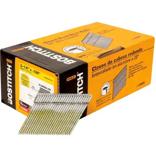 In Demand Bostitch 3-1/4" x .120 Smooth Shank 28 Degree Framing Nails, Galvanized, 2000/Qty