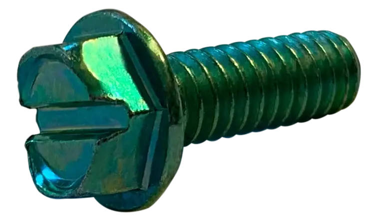 10-32 X 1/2" Machine Screws Indented Hex Head Slotted Drive Steel Zinc Green (6000/Pkg.) New Release