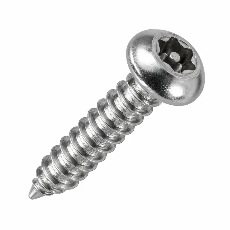 8 X 1-1/4" Tamper Resistant Sheet Metal Screws Button Head Pin-In Six Lobe Drive (T15) 18/8 Stainless Steel (100 / Pkg.) Fan Favorite