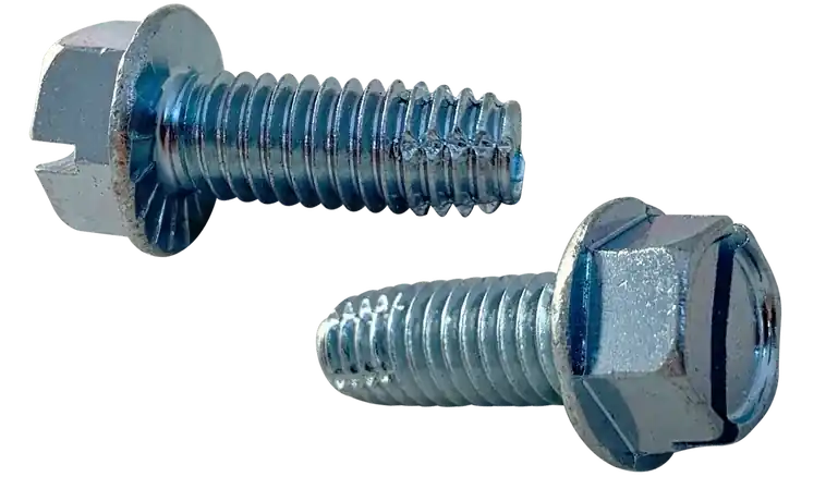 10-32 X 3/8" Type F Thread Cutting Screws Serrated Indented Hex Washer Head Slotted Drive Steel Zinc & Bake (10000 / Pkg.) Fast Shipping