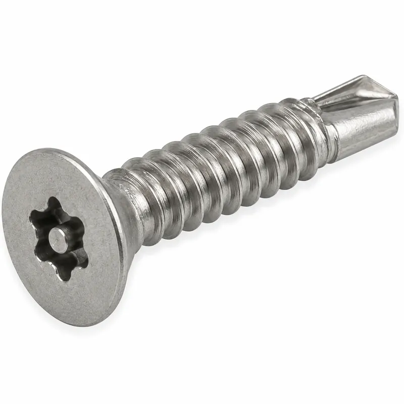 12 X 1" Tamper Resistant Self-Drilling Screws Flat Head Pin-In Six Lobe Drive (T25) 410 Stainless Steel (100 / Pkg.) Super Sale