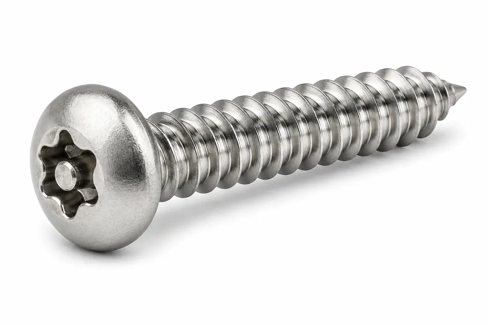 Authentic 8 X 3/4" Type AB Tamper Resistant Sheet Metal Screws Button Head Pin-In Six Lobe Drive 18/8 Stainless Steel (100 / Pkg.)