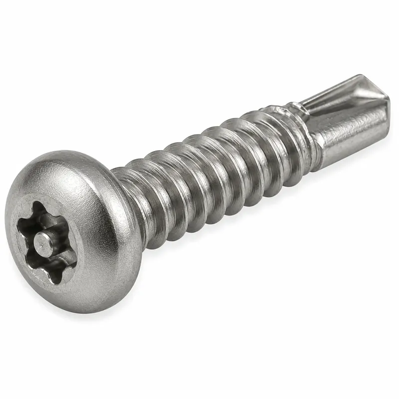 Luxury 10 X 2" Tamper Resistant Self-Drilling Screws Pan Head Pin-In Six Lobe Drive (T25) 410 Stainless Steel (100 / Pkg.)