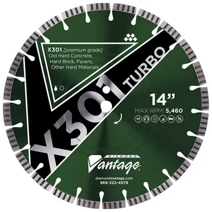 Hot Deal Diamond Vantage 2415EZX3-1T 24" x 0.155" x 1" Diamond Blade for Hard Concrete/Reinforced Concrete/Hard Paver Brick/Concrete Pipe/Terrazzo X301 TURBO - HARD Materials