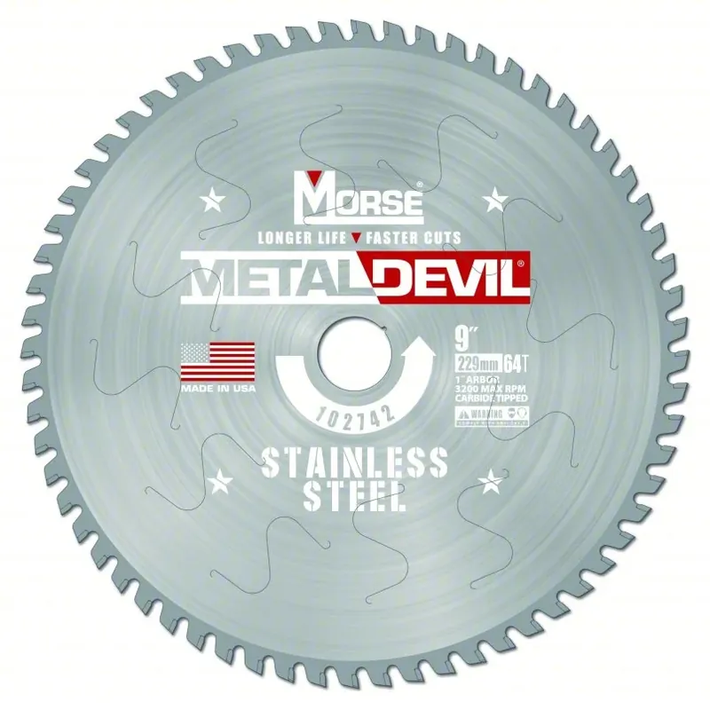 Save Now 9" 64 Tooth Stainless Steel Metal Devil Circular Saw Blade MK Morse CSM964FSSC