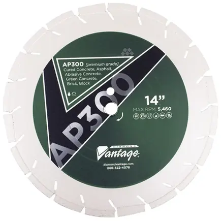 Latest Diamond Vantage 1412BDUX3-AP 14" x 0.125" Diamond Blade for Asphalt/Reinforced Concrete/Brick/Block/Cured Concrete AP300 - ALL PURPOSE