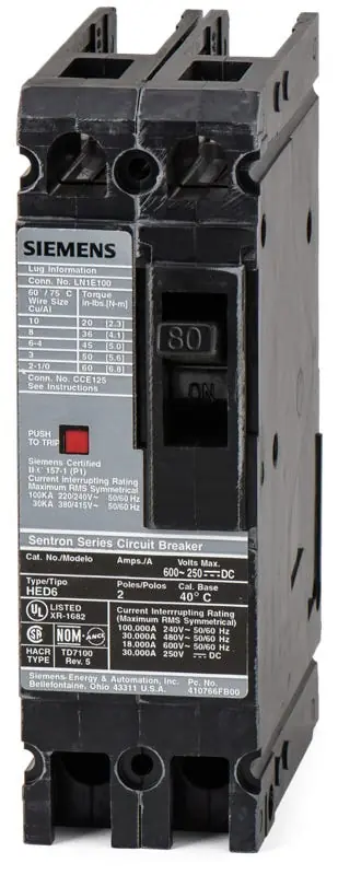 Siemens HHED62B080L - 80A 2 Pole Molded Case Circuit Breaker Buy Today