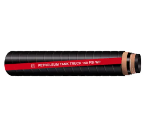 While Supplies Last Buchanan Rubber TLBS150-400 Tank Truck Hose, 100 ft L, 150 psi, Nitrile Rubber Tube, Black with Smooth Red Stripe