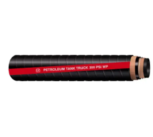 Markdown Buchanan Rubber TLBS300-200 Tank Truck Hose, 100 ft L, 300 psi, Nitrile Rubber Tube, Black with Smooth Red Stripe
