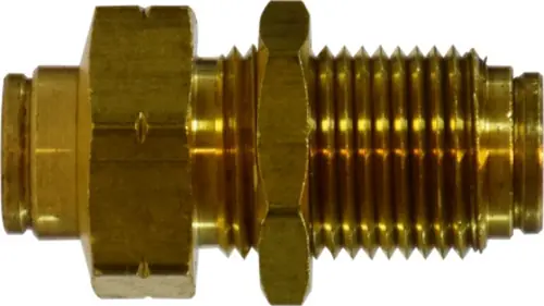 Midland Metal 20127 Bulkhead Union, 1/4 in Push-In x 1/4 in Push-In, Brass High Quality