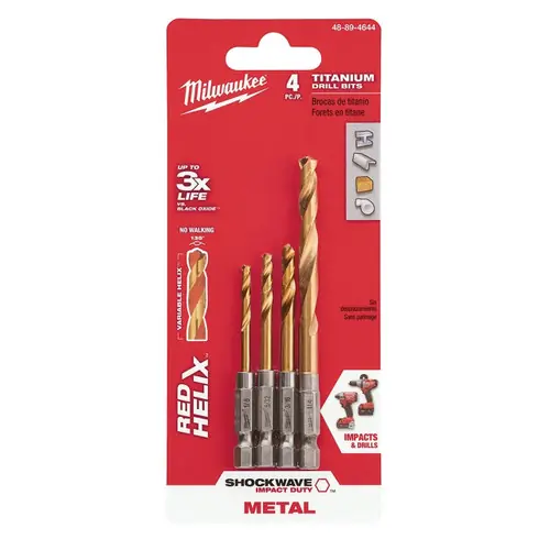 Flash Sale Milwaukee Tool 48-89-4644 4PC SHOCKWAVE Impact Duty RED HELIX Titanium Drill Bit Set, 3 Pack