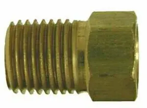 High Quality Midland Metal 12104 Straight Adapter, 7/16 in Inverted Flared x 1/4 in Male NPTF, Brass