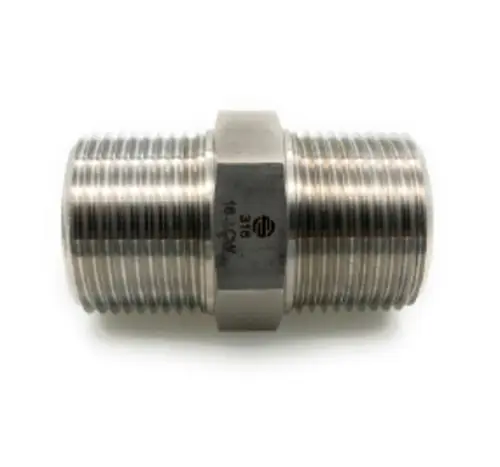Free Returns Stainless Adapters SS5404-12-08 Reducing Hex Nipple, 3/4 in MNPT x 1/2 in MNPT, 1.96 in L, Stainless Steel