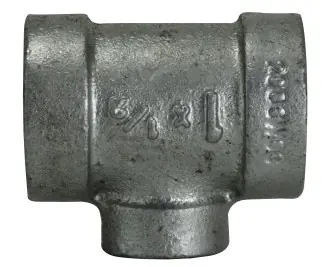 Certified Midland Metal 68298 Reducing Tee, 1 in FPT x 1 in FPT x 3/4 in FPT, Iron, Galvanized, XH Schedule, 300 lb