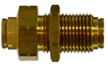 Midland Metal 20124 Bulkhead Union, 1/8 in Push-In x 1/8 in Push-In, Brass Deal