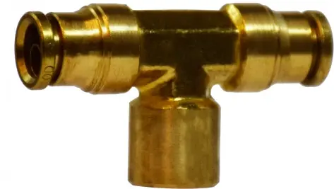 Midland Metal 770604 Branch Tee, 3/8 in Push-In Tube x 3/8 in Push-In Tube x 1/4 in FPT, Brass Get Yours