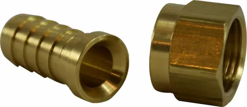 Midland Metal 32394 Straight Adapter, 5/8 in Hose Barbed x 5/8 in Female Dual 45/37 deg Flared Swivel, Brass Instant Buy