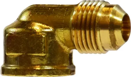 Discount Midland Metal 10314 90 deg Elbow, 1/4 in Male Flared x 1/4 in FNPTF, Brass