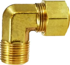 Fresh Stock Midland Metal 26238 90 deg Elbow with 26007 Captive Sleeve Nut, 1/2 in Compression x 1/2 in MNPTF, Brass