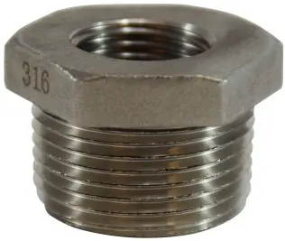 Midland Metal 63522 Hex Bushing, 1-1/2 in MPT x 3/4 in FPT, Stainless Steel, 150 lb Professional Grade