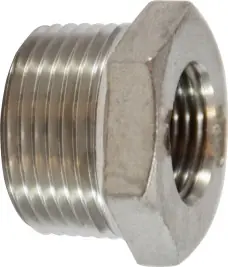 Midland Metal 62513 Reducer Hex Bushing, 1 in MPT x 3/4 in FPT, Stainless Steel, 150 lb While Supplies Last