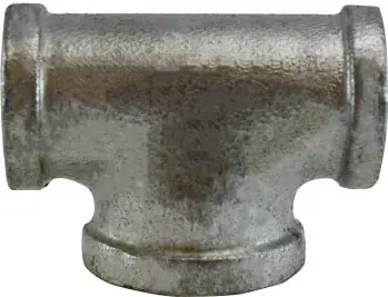 Final Sale Midland Metal 64317 Bullhead Tee, 1-1/4 in FPT x 1-1/4 in FPT x 1-1/2 in FPT, Iron, Galvanized, 150 lb