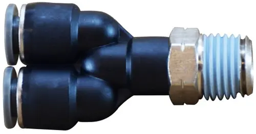 Midland Metal 20557C Swivel Wye Adapter, 1/4 in Push-In Tube x 1/4 in MNPTF x 1/4 in Push-In Tube, Composite Buy Today
