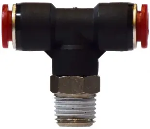 Fast Shipping Midland Metal 20686 Swivel Branch Tee, 10 mm Push-In x 1/4 in Push-In x 10 mm Male BSPT, Composite, Nickel-Plated