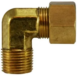 Midland Metal 27225 90 deg Elbow with 27003 Self-Align Sleeve, 1/4 in Compression x 1/4 in MIP, Brass Same Day Shipping