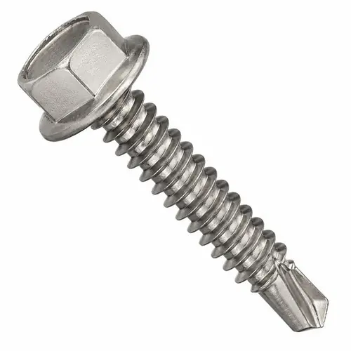 Reduced Price 8-18 x 1 1/2" Self-Drilling Screws, Unslotted Indent Hex Washer Head HWH, 2 Point BSD, 410 Stainless Steel, Full Thread, Hardened, Qty 500