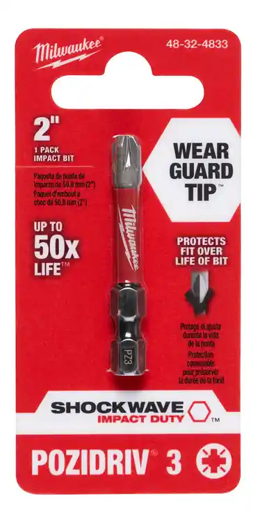 Buy Today Milwaukee Tool 48-32-4833 SHOCKWAVE Impact Duty 2"Pozidriv 3 Power Bit, 3 Pack