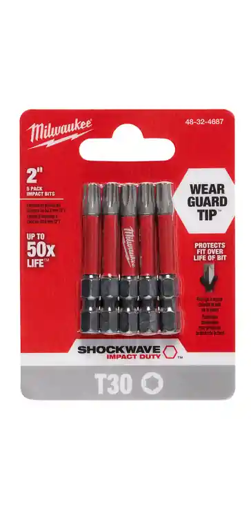 Same Day Shipping Milwaukee Tool 48-32-4687 SHOCKWAVE Impact Duty 2" TORX T30 Power Bits (5 PK), 6 Pack