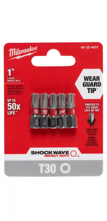 Milwaukee Tool 48-32-4637 SHOCKWAVE Impact Duty 1" TORX T30 Insert Bits (5 PK), 3 Pack Premium