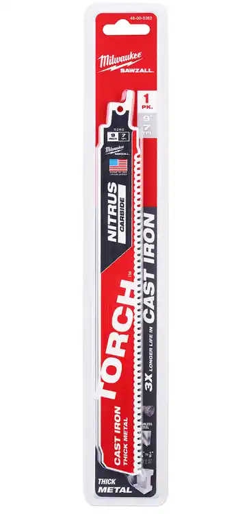 Milwaukee Tool 48-00-5262 9" 8 TPI TORCH with NITRUS Carbide SAWZALL Blade for Cast Iron (1 PK), 5 Pack Reduced Price