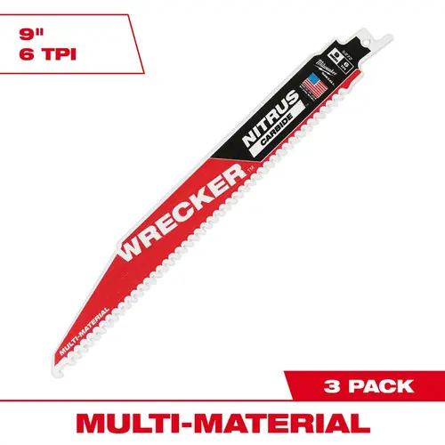 Milwaukee Tool 48-00-5372 9" WRECKER with NITRUS Carbide SAWZALL Blade for Multi-Material (3 PK) Authentic