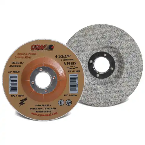 CGW Abrasives 49550 4-1/2 x 1/4 x 5/8-11 T27 A36Gfx Cotton Abr, 10 Pack While Supplies Last