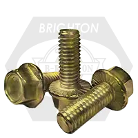 M6-1.00 x 16 mm Hex Flange Bolts, Serrated, Metric Class 8.8, Zinc-Yellow Cr+6, Full Thread, Coarse (UNC), DIN 6921, Qty 200 Special Discount