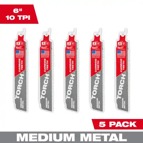 Time-Limited Milwaukee Tool 48-00-5551 6" 10 TPI TORCH with Carbide Teeth SAWZALL Blade for Conduit and Strut (5 PK)