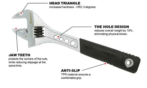 Deal 10" Matte Proferred Tiger Paw Adjustable Wrench W/ Padded Handle, Matte Finish, Qty 1