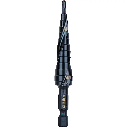 Crafted Klein Tools QRST01 Step Drill Bit, Quick Release, Double Spiral Flute, 1/8 to 1/2-Inch