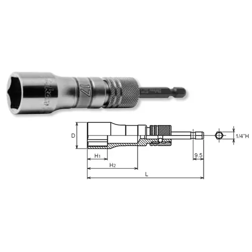Ko-ken BD042E-17 1/4 Hex Dr. Long Socket 17mm 6 point 111mm Exchangeable Drive shank Get Yours