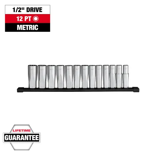 One Day Deal Milwaukee Tool 48-22-9524 13pc 1/2 Drive 12-Point Deep Well Metric Socket Set