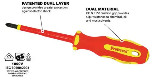 7/32" (Slotted) x 5" Yellow Pp & Red Tpv Handle Proferred Insulated (1000V) Screwdriver, Qty 1 Grab Now