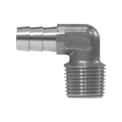 Budget Midland Metal 32039NP 90-deg Male Elbow, 1/4-in Hose Barb x 1/4-in Male NPTF, Nickel-Plated Brass