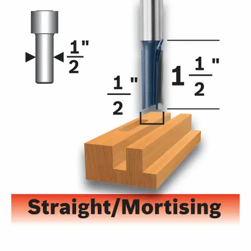 Professional Grade Bosch 85242MC 1/2 In. x 1-1/2 In. Carbide-Tipped Double-Flute Straight Router Bit
