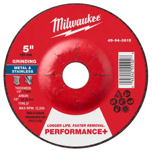 Milwaukee 49-94-0615 5" x 1/4" x 7/8" Performance+ Metal Grinding Wheel - Type 27, 25 Pack Hot Picks