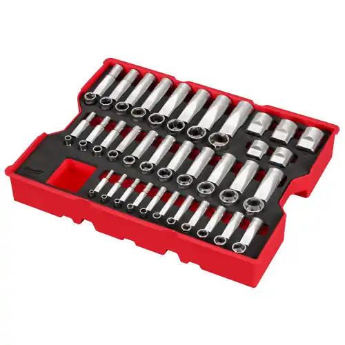 Affordable Milwaukee 48-22-0151 65 pc. 1/4, 3/8, & 1/2 Drive SAE Socket Set with Tray for PACKOUT Drawers