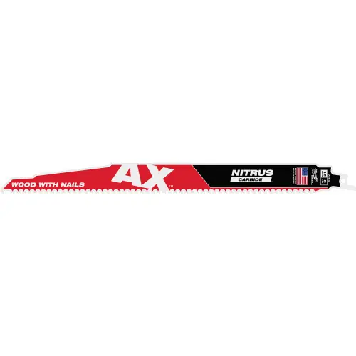 Milwaukee 48-00-7253 12" 5 TPI AX w/NITRUS Carbide Teeth SAWZALL Blade for Wood with Nails, 5 Pack Buy Online