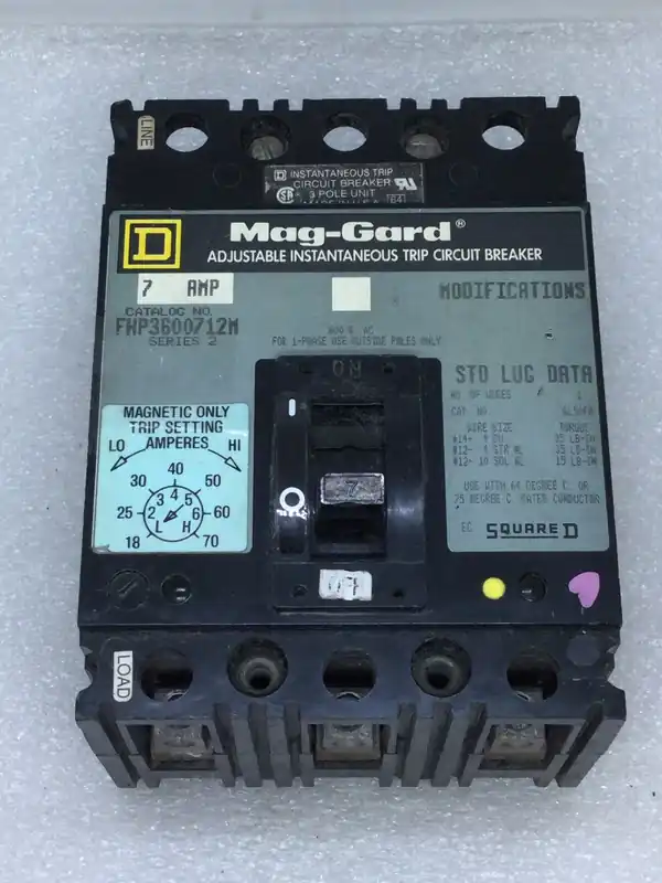 Square D FHP3600712M 7 Amp 3 Pole 600 VDC Mag-Gard Circuit Breaker with Adjustable Trip Express Delivery